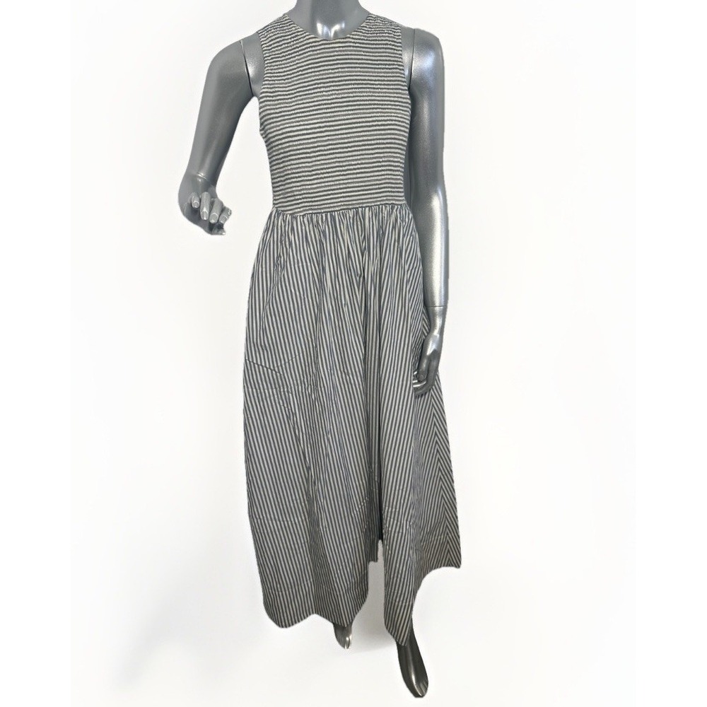 Marine Layer Darcy Smocked Poplin Dress S Pima Cotton  NWT Navy  Stripe - Picture 5 of 16